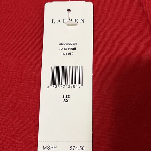 Lauren Ralph Lauren Surplice Top 3X Red Ruched Stretch Sleeveless Blouse Tunic - Picture 3 of 11